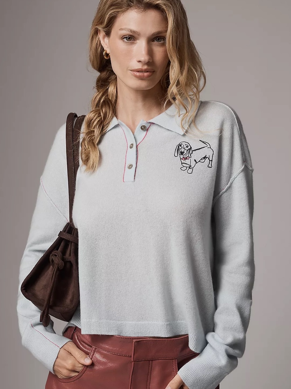 Pilcro Jensen 100% Cashmere Crop Polo Sweater - Picture 1 of 3